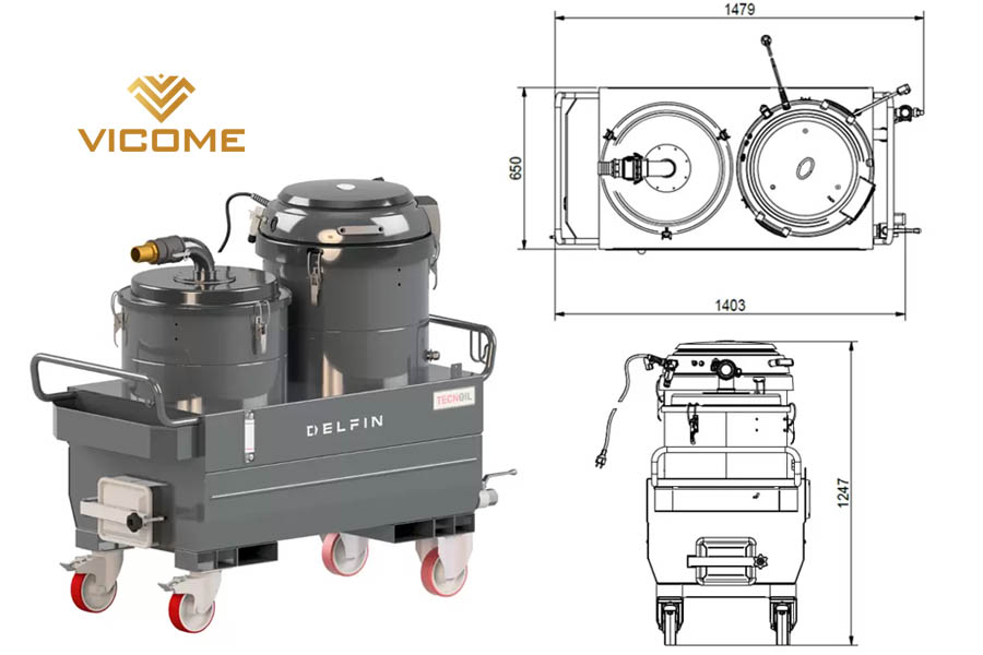 Kích thước máy xử lý hơi dầu và mạt sắt Delfin